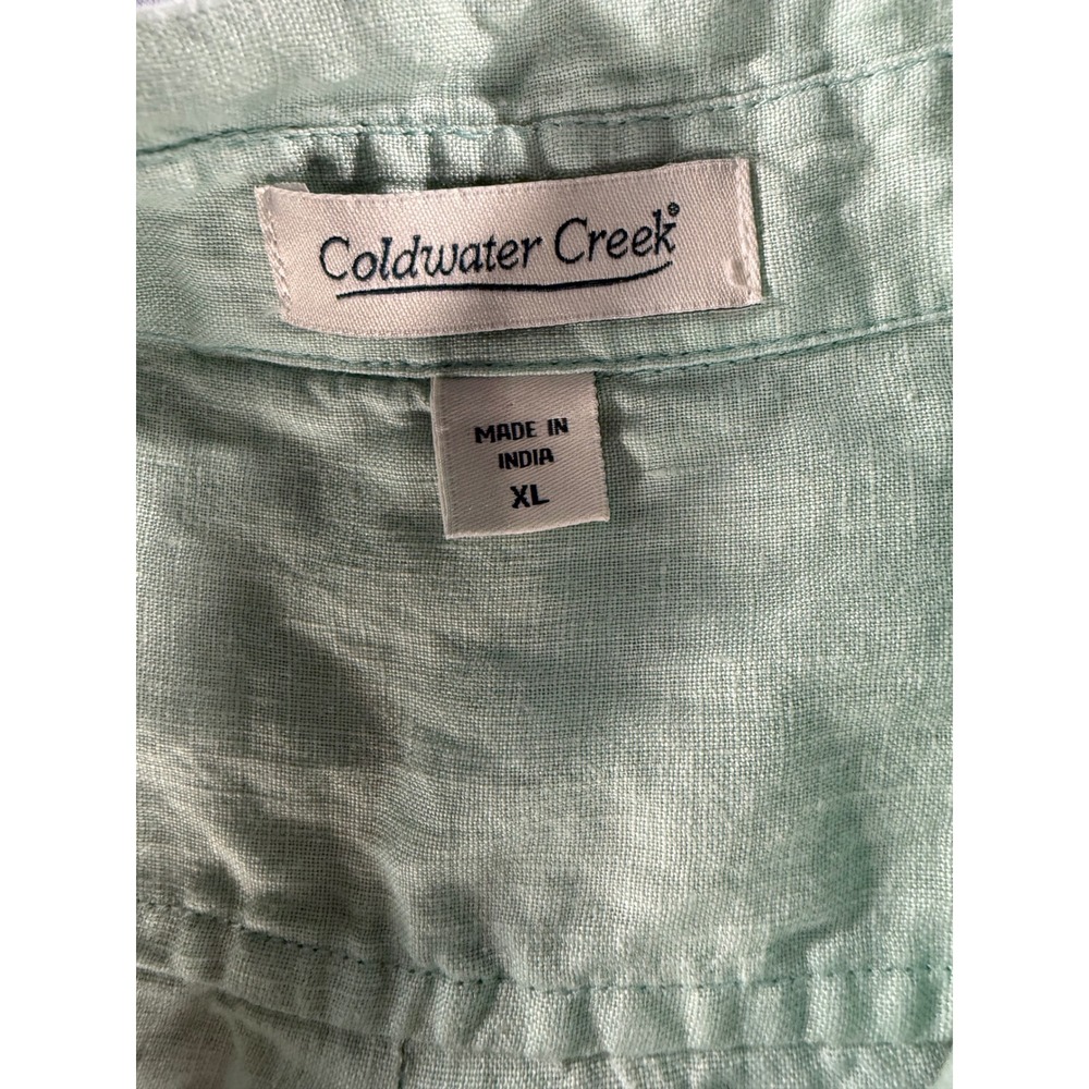 Coldwater Creek Womens XL Mint Green 100% Linen Short Sleeve Button Up Shirt - Picture 3 of 7